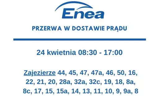 Zdjęcie do Przerwa w dostawie prądu - Zajezierze 