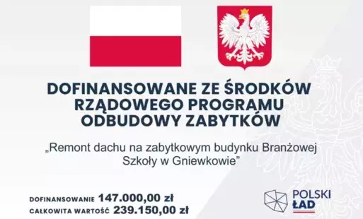 Zdjęcie do Odbi&oacute;r inwestycji pn. Remont dachu na zabytkowym budynku Branżowej Szkoły w Gniewkowie (projekt i nadz&oacute;r) - II etap