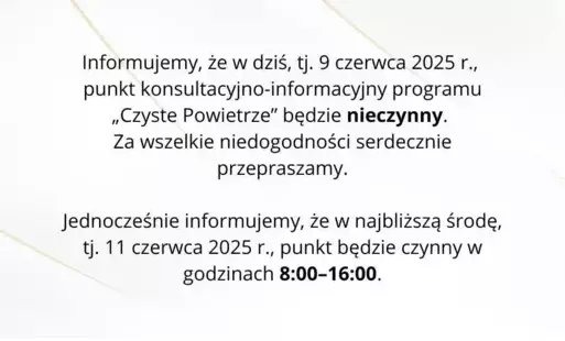 Zdjęcie do Punkt konsultacyjno-informacyjny programu &bdquo;Czyste Powietrze&rdquo; 