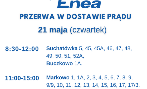 Zdjęcie do Przerwa w dostawie prądu: Suchat&oacute;wka, Buczkowo i Markowo