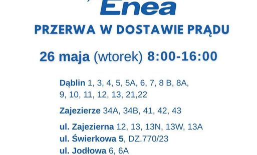 Zdjęcie do Przerwa w dostawie prądu w Zajezierzu, Dąblinie i Gniewkowie