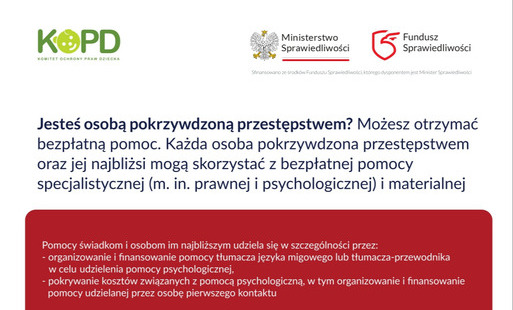 Zdjęcie do Bezpłatna pomoc dla os&oacute;b pokrzywdzonych przestępstwem