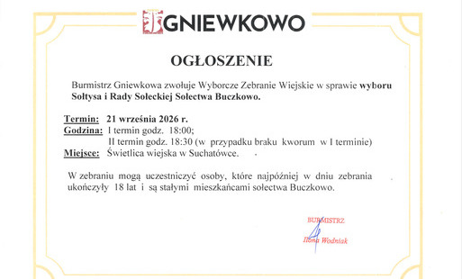 Zdjęcie do Wybory Sołtysa i Rady Sołeckiej w Buczkowie