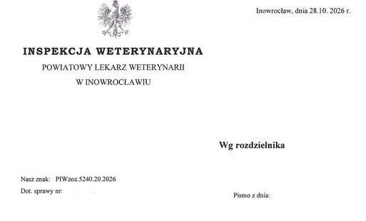 Zdjęcie do Komunikat Powiatowego Inspektoratu Weterynarii w Inowrocławiu